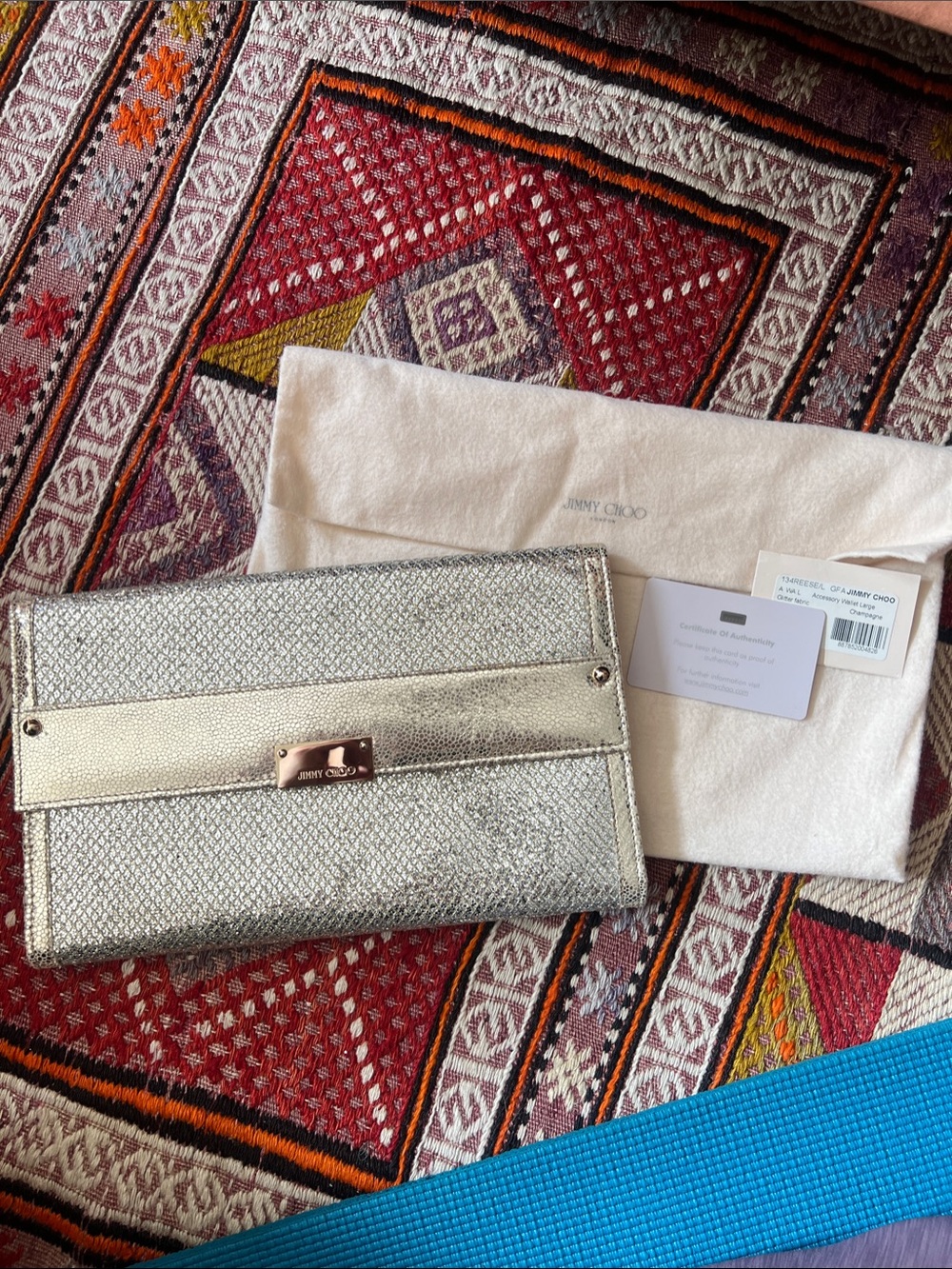 Jimmy Choo Silver Metallic Leather Flap Clutch